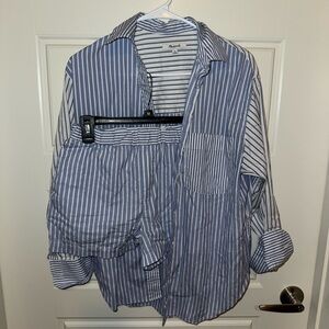 Madewell Blue & White Striped Button-Up Shirt and shorts set